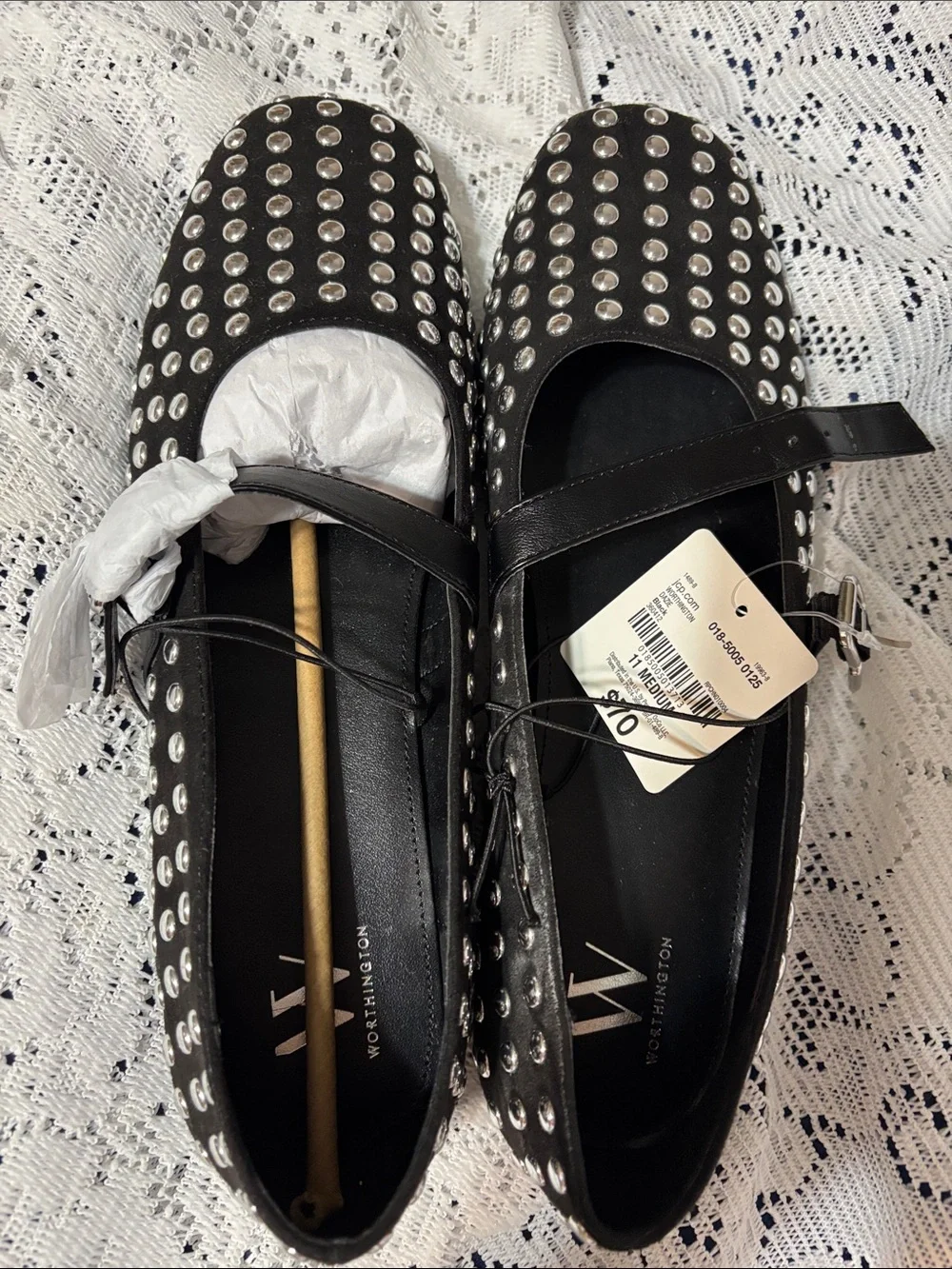 Worthington Black Studded Mary Jane Flats with Silver Accents